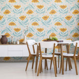 Yellow Botanical Floral Peel and Stick Removable Wallpaper