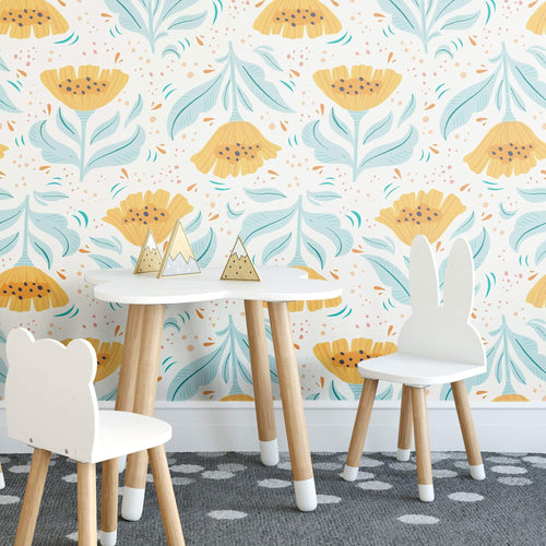 Yellow Botanical Floral Peel and Stick Removable Wallpaper