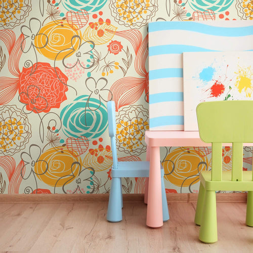 Red Heart Floral Removable Wallpaper 2097| Walls By Me