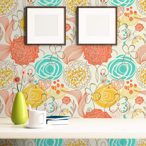 Red Heart Floral Removable Wallpaper 2097| Walls By Me