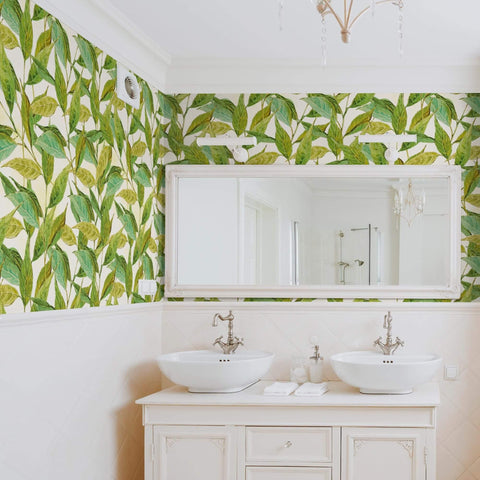 Green and Beige Leaf Floral Removable Wallpaper 0625| Walls By Me