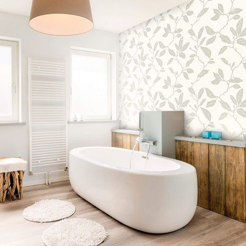 White Botanical Floral Peel and Stick Removable Wallpaper