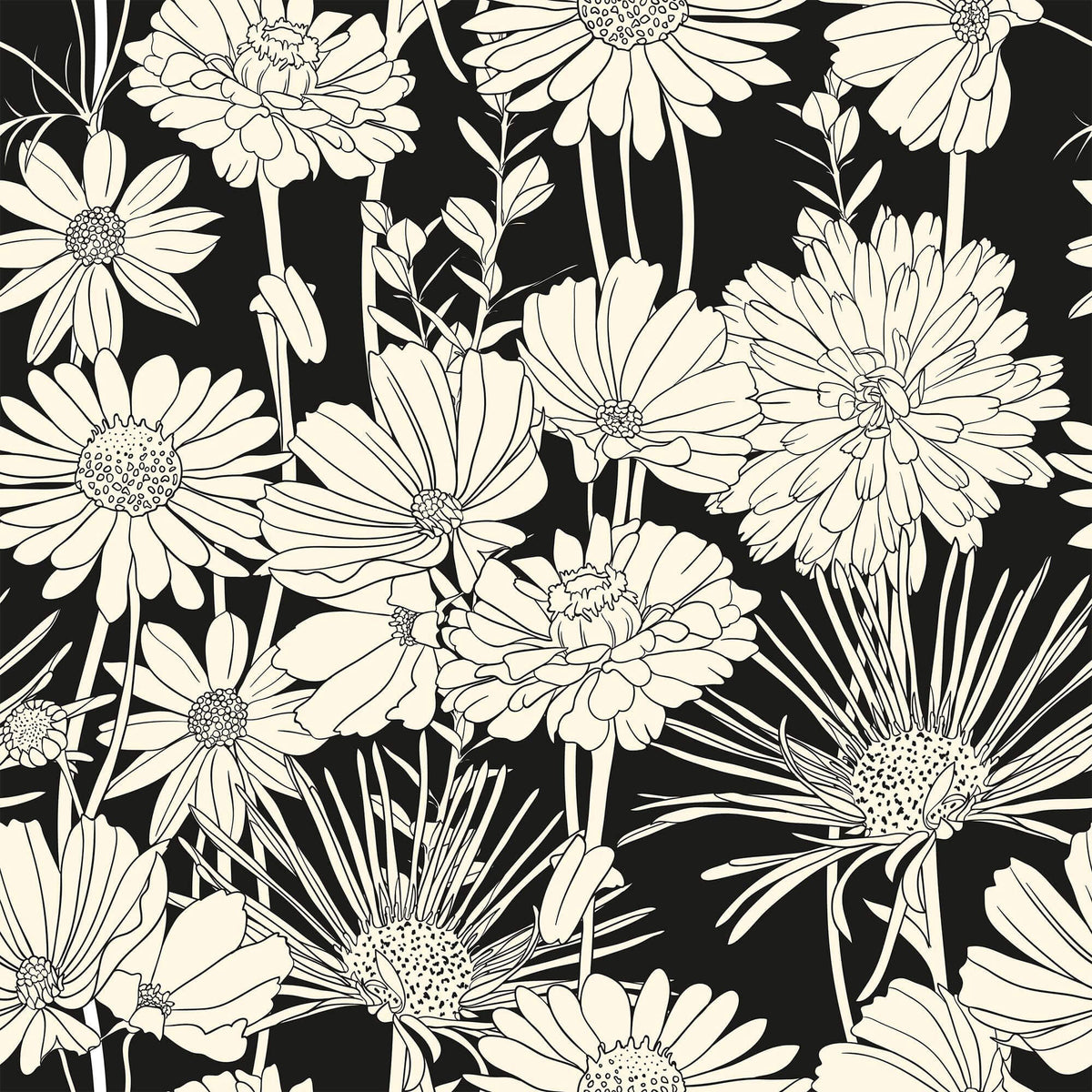 black and white flower motif