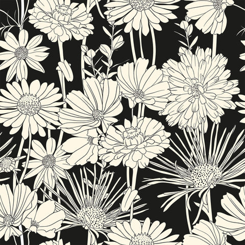 White and Black Hand Drawn Floral Removable Wallpaper 5539| Walls By Me