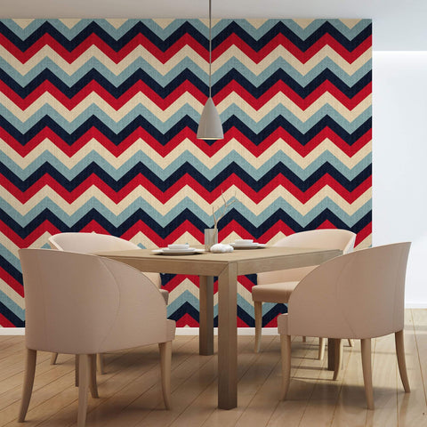 Red and Blue Chevron Geometric Removable Wallpaper 7037| Walls By Me