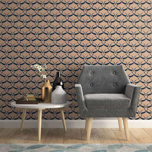 Navy and Beige Textured Geometric Removable Wallpaper 291d| Walls By Me