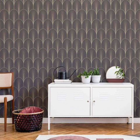 Art Deco grandeur with this dramatic peel and stick wallpaper