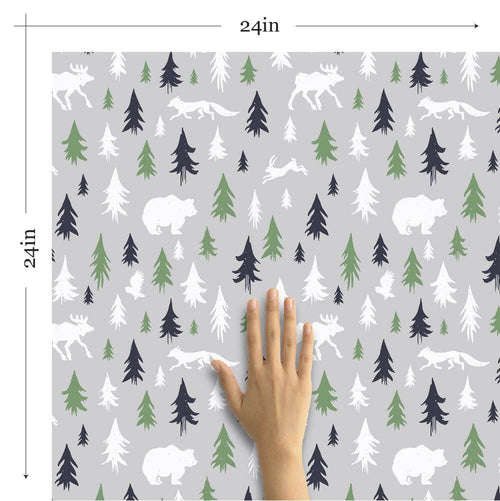 Green and Grey Forest Baby Peel and Stick Removable Wallpaper