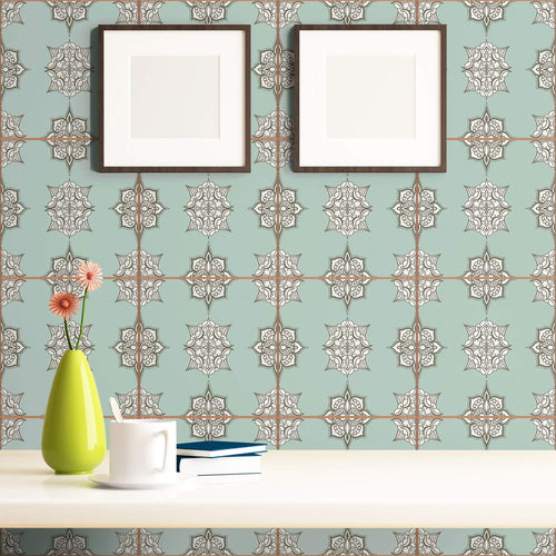 Grey and White Damask Tile Adhesive Removable Wallpaper 030c| Walls By Me