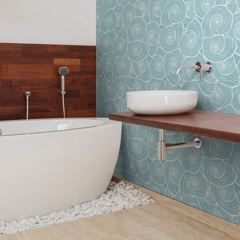 Teal and White Nautical Peel and Stick Removable Wallpaper