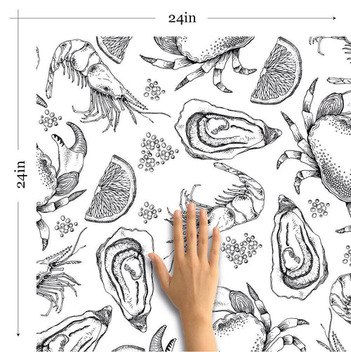 Black and White Fish Nautical Peel and Stick Removable Wallpaper