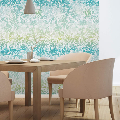 White and Turquoise Nautical Peel and Stick Removable Wallpaper