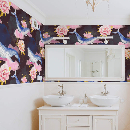 Pink and Gold Watercolor Nautical Peel and Stick Removable Wallpaper