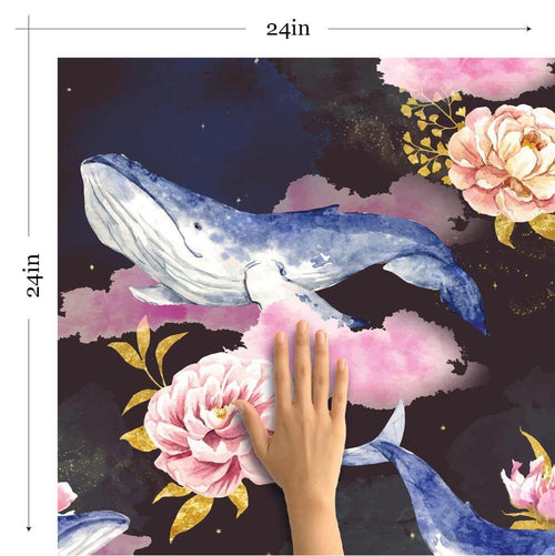 Pink and Gold Watercolor Nautical Peel and Stick Removable Wallpaper