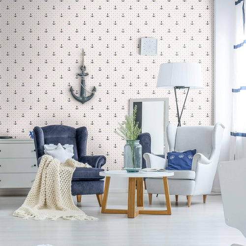 White and Black Geometric Nautical Peel and Stick Removable Wallpaper 9803