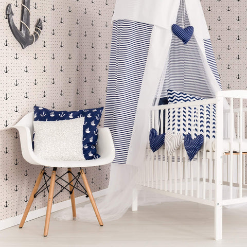 White and Black Geometric Nautical Peel and Stick Removable Wallpaper 9801