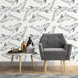 Navy Fish Nautical Peel and Stick Removable Wallpaper 8099