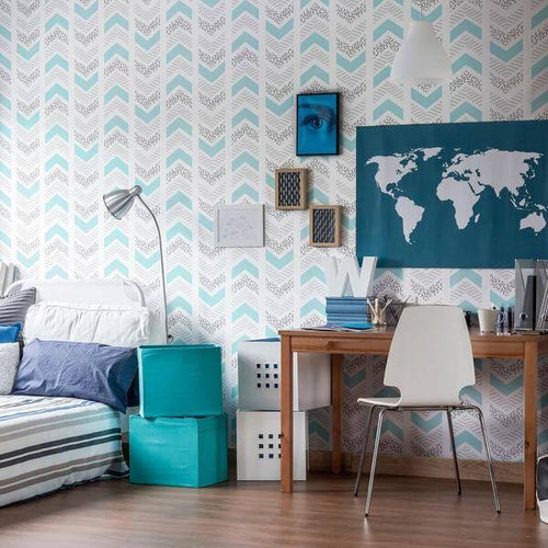 Silver and Blue Chevron Geometric Peel and Stick Removable Wallpaper