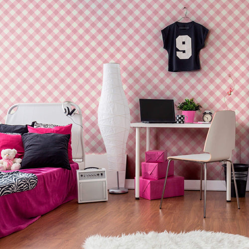 Pink Plaid Peel and Stick Removable Wallpaper