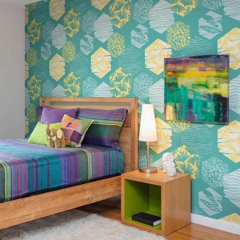 Yellow and Mint Green Retro Teens Removable Wallpaper 3230| Walls By Me