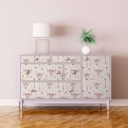 Pink and Brown Tribal Themed Peel and Stick Removable Wallpaper