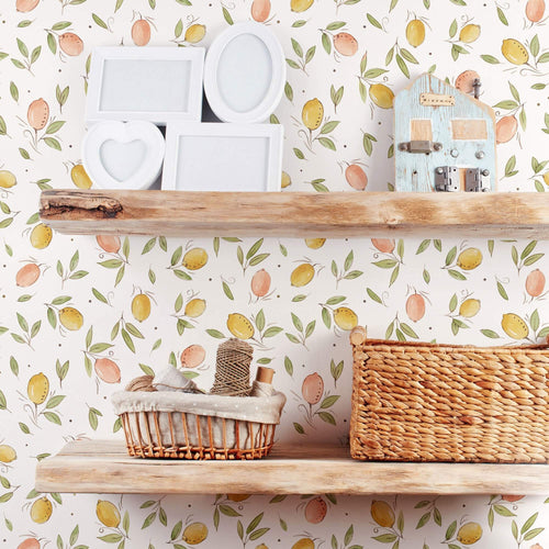 Pink and Yellow LemonThemed Peel and Stick Removable Wallpaper