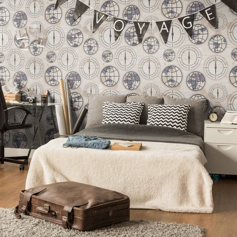 Grey and Beige Themed Peel and Stick Removable Wallpaper