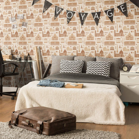 Brown Travel Themed Removable Wallpaper 3473| Walls By Me