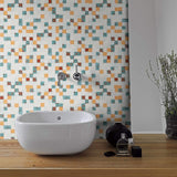 Teal Geometric Tile Adhesive Removable Wallpaper 9792| Walls By Me