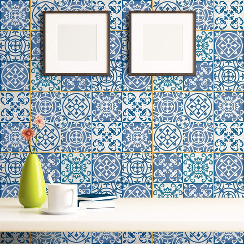 Blue Global Tile Adhesive Removable Wallpaper 1165| Walls By Me