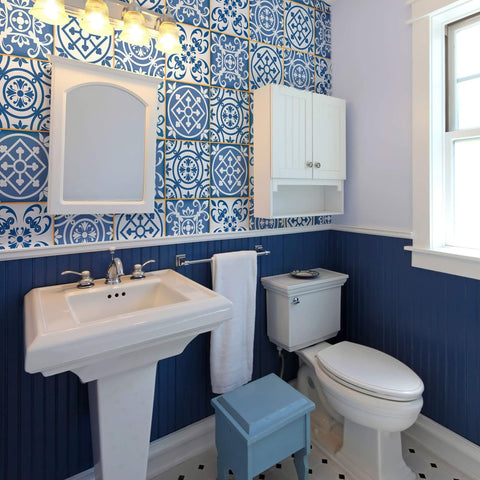 Blue Global Tile Adhesive Removable Wallpaper 1165| Walls By Me