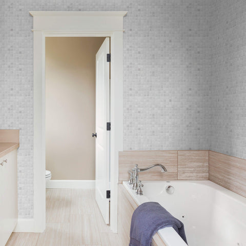 White Mosaic Tile Adhesive Removable Wallpaper 5468| Walls By Me