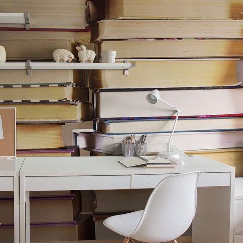 Brown and White Library Peel and Stick Removable Wall Mural 5394