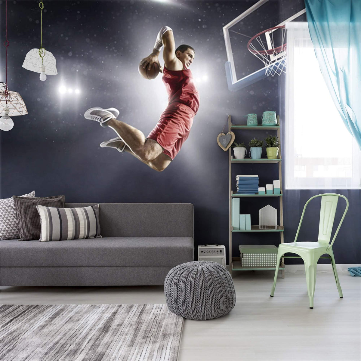 Flame Basketball 3D Wallpapers, Creative Abstraction Large 3D Background Wall Art Mural, Premium Fashion Interior Design Decor Wall Sticker For Living Room Home Mural,144"Wx100"H