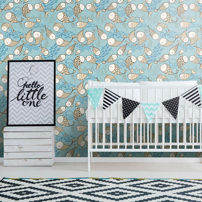 Beige and Blue Animals Baby Peel and Stick Removable Wallpaper 5065