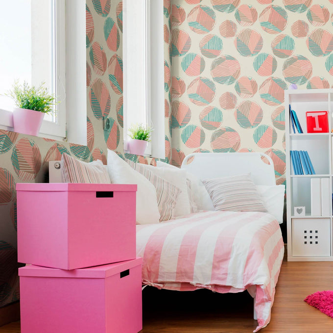 Beige and Green Geometric Teens Peel and Stick Removable Wallpaper 5986