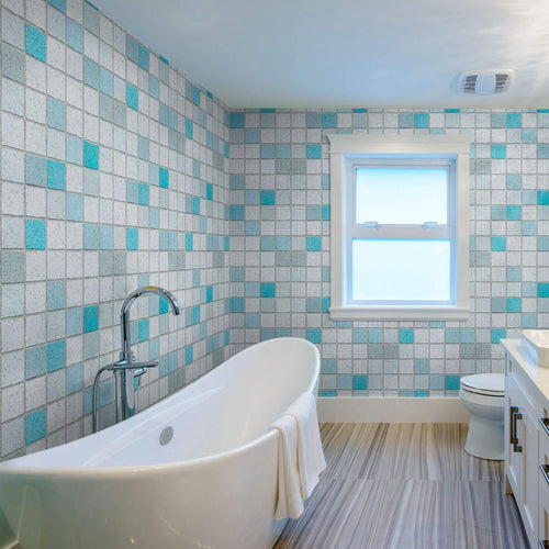 Blue and White Tile Tile Adhesive Peel and Stick Removable Wallpaper 4980