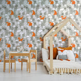 Beige and White Animals Baby Peel and Stick Removable Wallpaper 9027