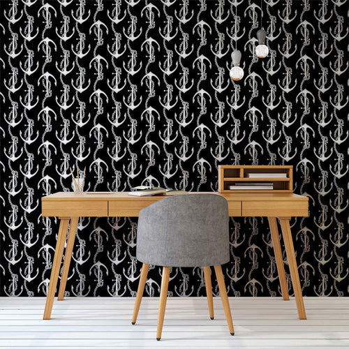 Black Illustration Nautical Peel and Stick Removable Wallpaper 2580