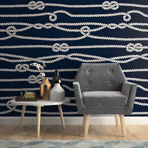 Blue and White Line Nautical Peel and Stick Removable Wallpaper 4121