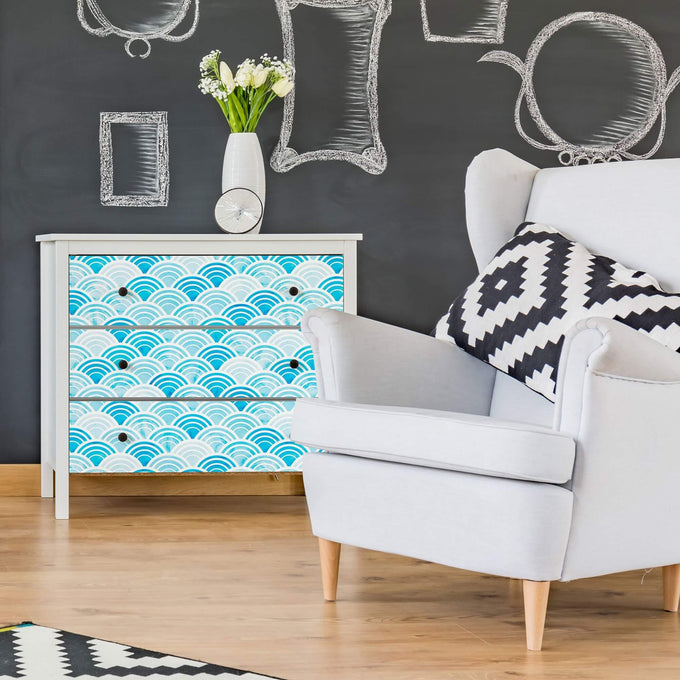 Blue and White Circles Geometric Peel and Stick Removable Wallpaper 8855