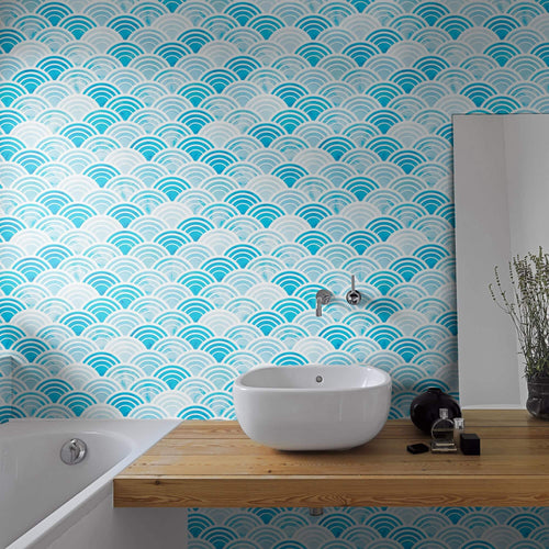 Blue and White Circles Geometric Peel and Stick Removable Wallpaper 8855