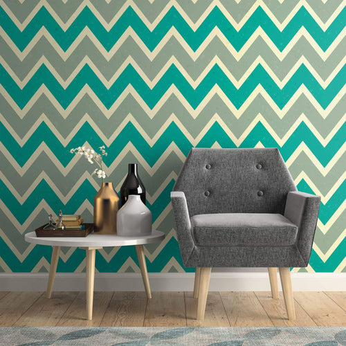 Blue Chevron Peel and Stick Removable Wallpaper 0869