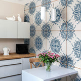 Blue Floral Tile Adhesive Peel and Stick Removable Wallpaper 030i
