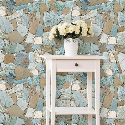 Blue and Brown Stone Texture Peel and Stick Removable Wallpaper 2069