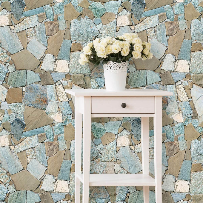 Blue and Brown Stone Texture Peel and Stick Removable Wallpaper 2069
