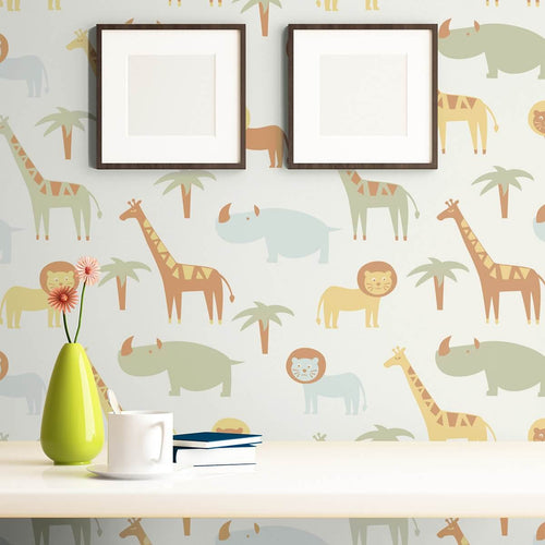 Beige and Brown Animals Baby Peel and Stick Removable Wallpaper 0168