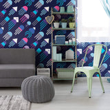 Blue and Purple Fish Nautical Peel and Stick Removable Wallpaper 8632