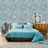 Blue Floral Animal Peel and Stick Removable Wallpaper 6380