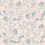 Beige and Blue Motif Floral Peel and Stick Removable Wallpaper 3382